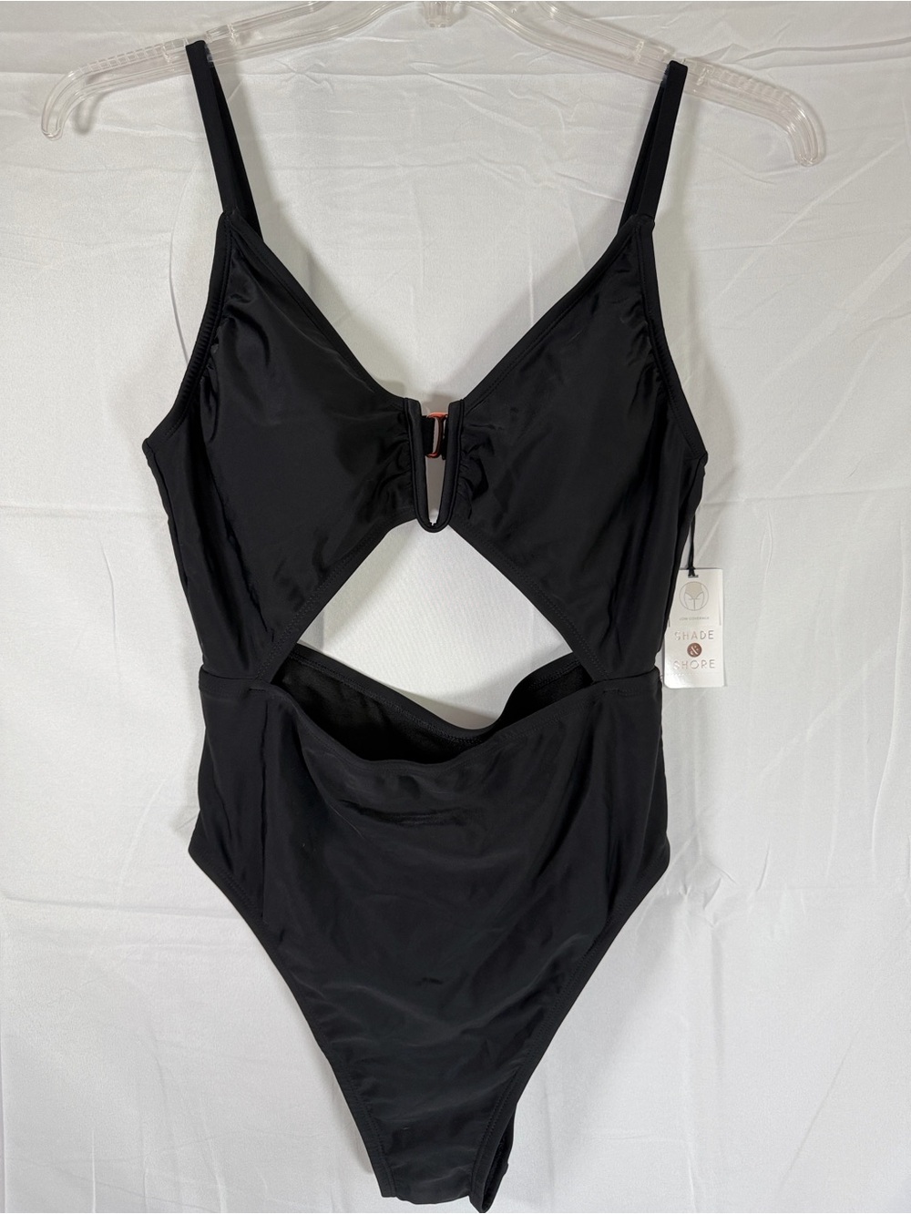 Black front Cutout Low Coverage One-Piece Swimsuit - Picture 1 of 9